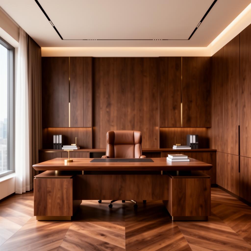 Sophisticated executive office with warm wood panelling