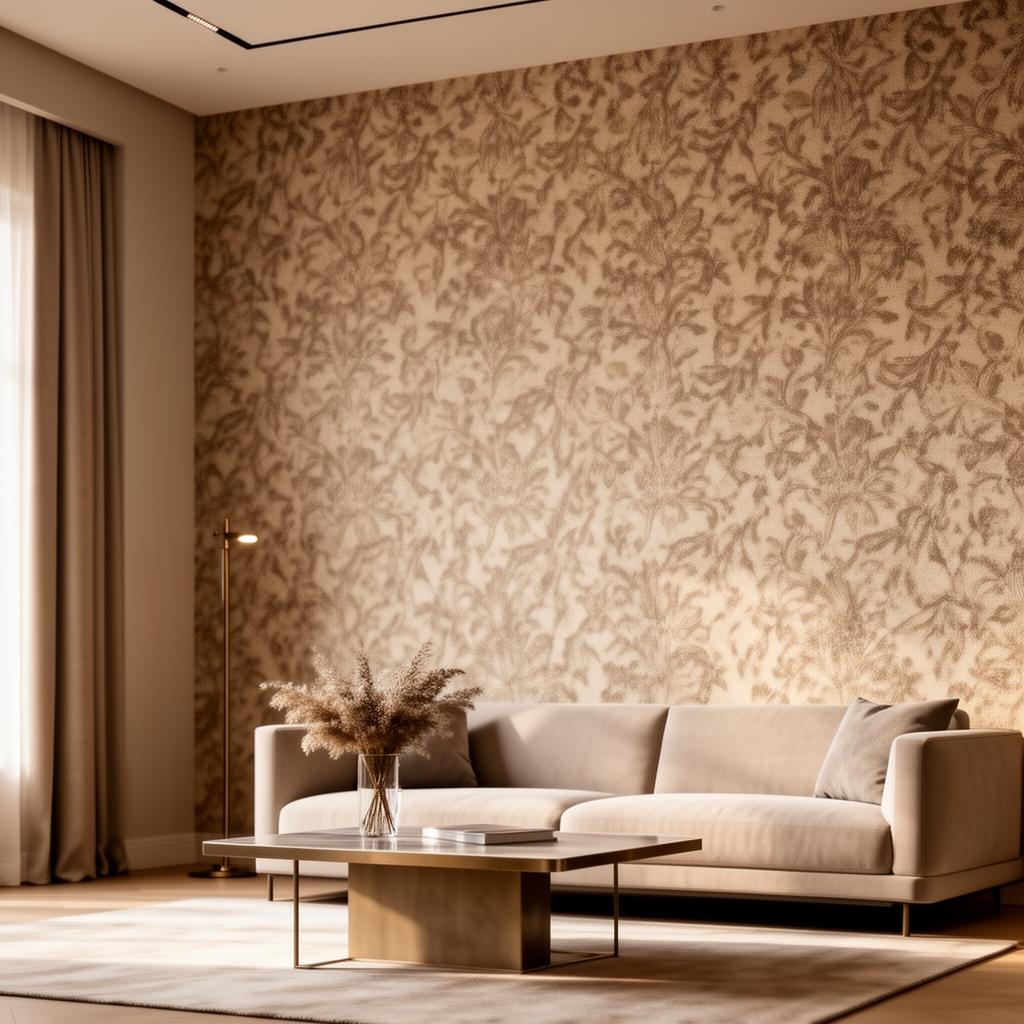 Elegant interior with patterned textured wallpaper